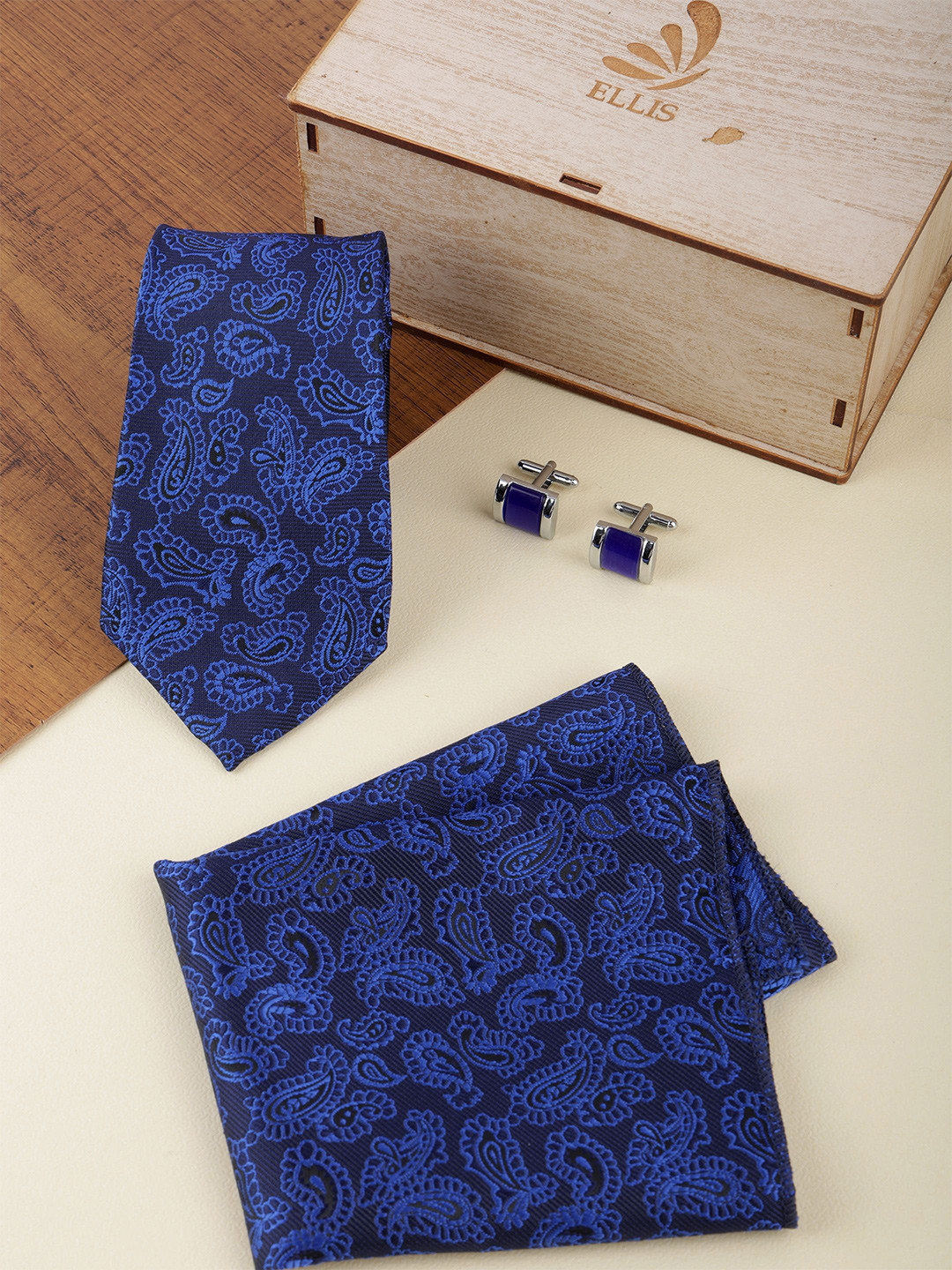 ELLIS Men Accessory Gift Set of Tie, Cufflinks, Pocket Square Comes with a box