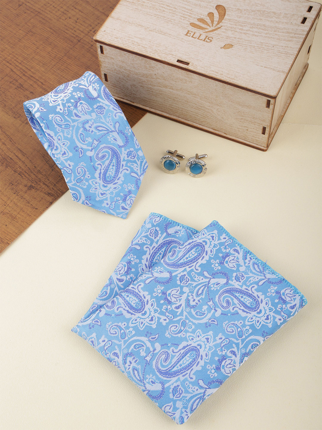 ELLIS Men Accessory Gift Set of Tie Set with Pocket Square, Cufflinks