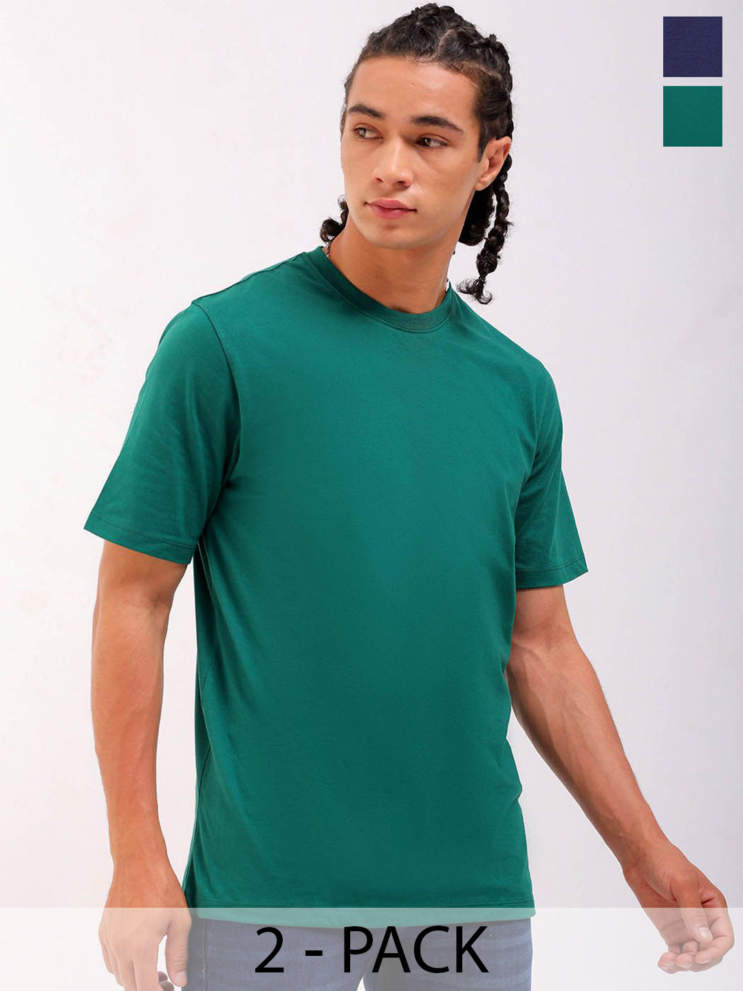 The Indian Garage Co Men Pack Of 2 Solid Round Neck T-shirts