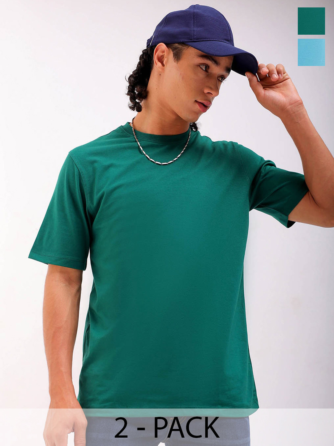 The Indian Garage Co Men Pack Of 2 Solid Round Neck T-shirts