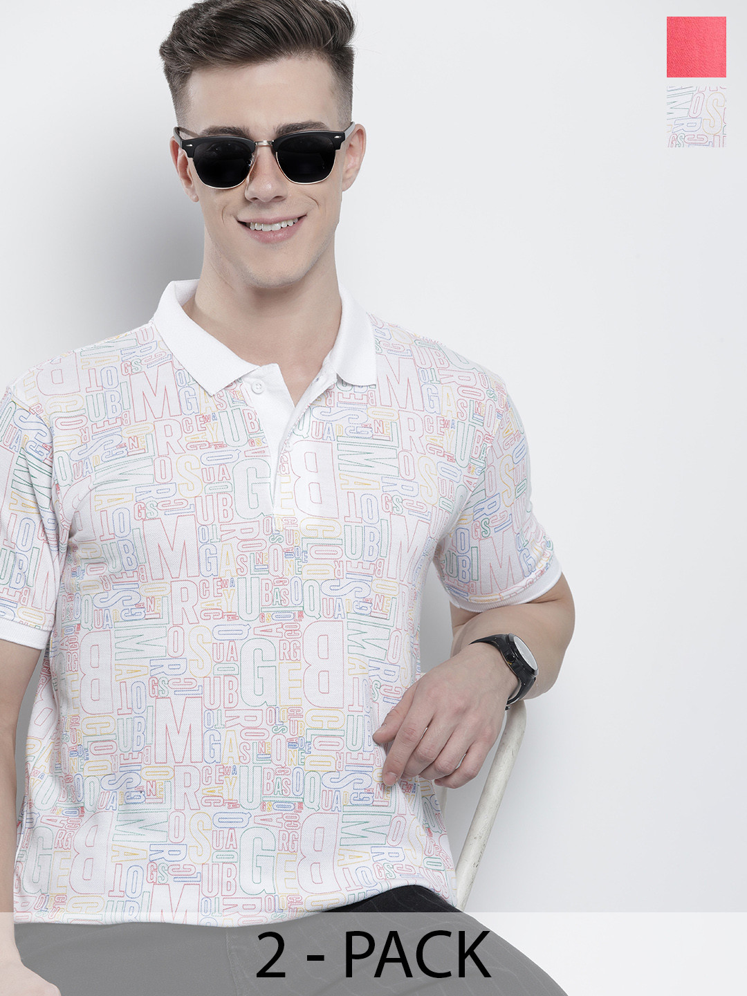 The Indian Garage Co Pack of 2 Men Printed T-shirt