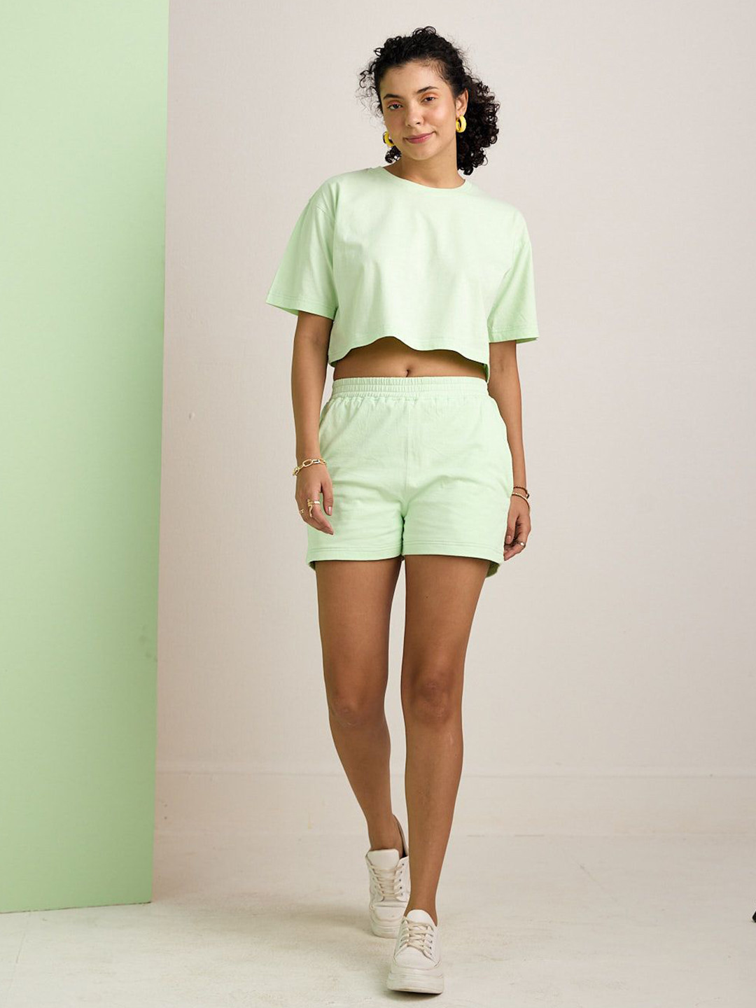 AVOCADO Women Drop Shoulder Sleeves Cotton Boxy Crop Top