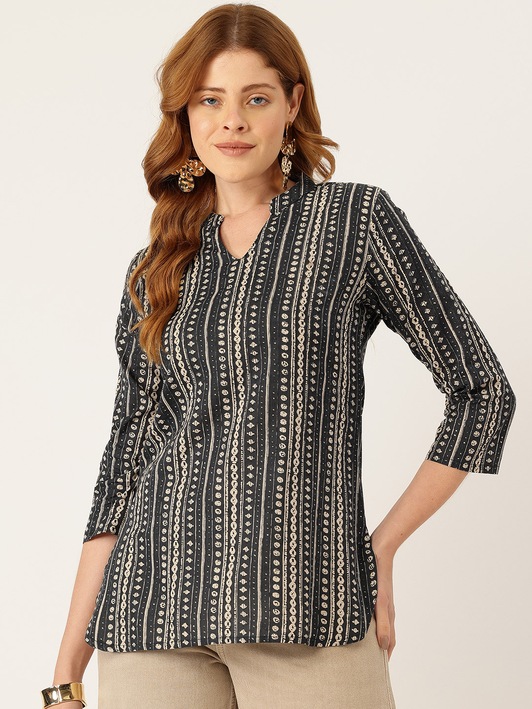 FERANOID Ethnic Motifs Printed Pure Cotton Kurti