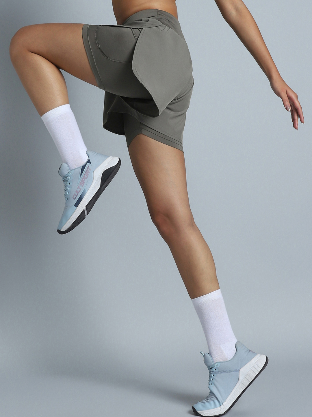 CULT Women Dark Grey Performance Pro Training Layered Shorts