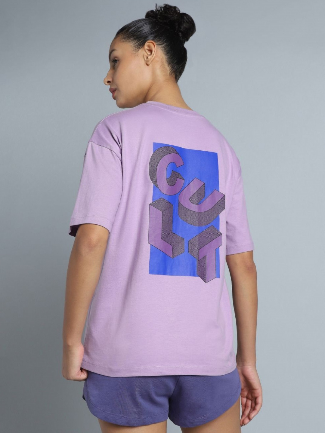 CULT Women Purple Back Print Relaxed Fit T-shirt