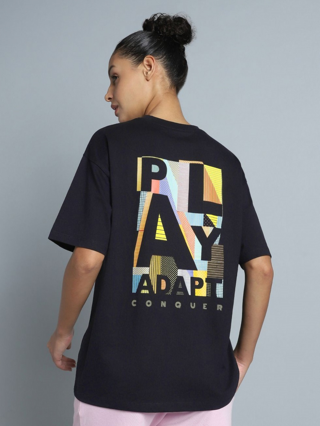 CULT Women Black Back Print Oversized Fit T-shirt