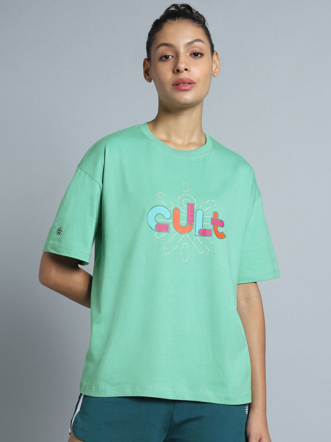 CULT Women Green Brand Carrier Relaxed Fit T-shirt