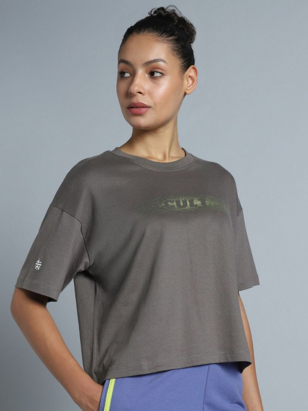 CULT Women Dark Grey Branding Cropped T-shirt