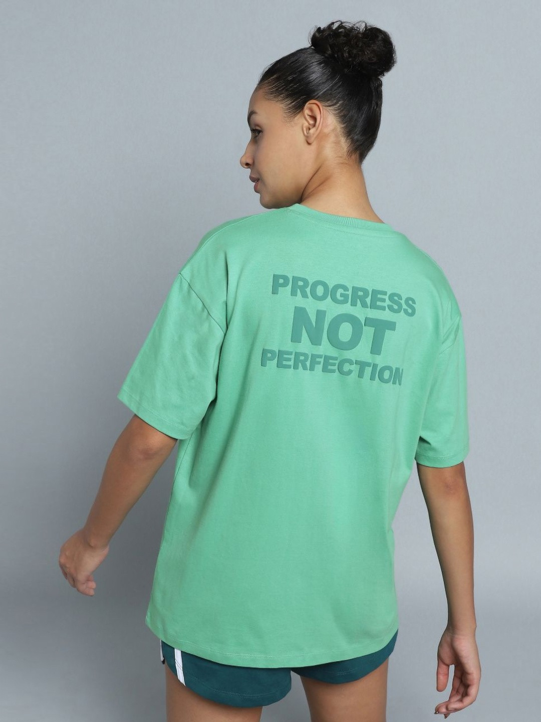 CULT Women Green Back Print Oversized Fit T-shirt