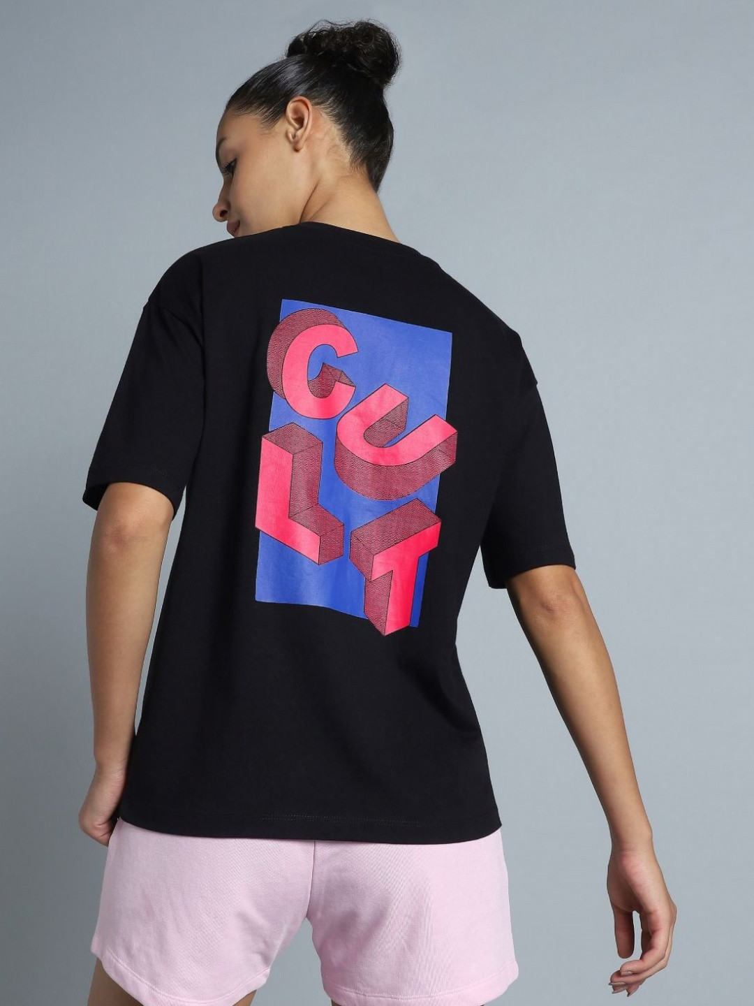 CULT Women Black Back Print Relaxed Fit T-shirt
