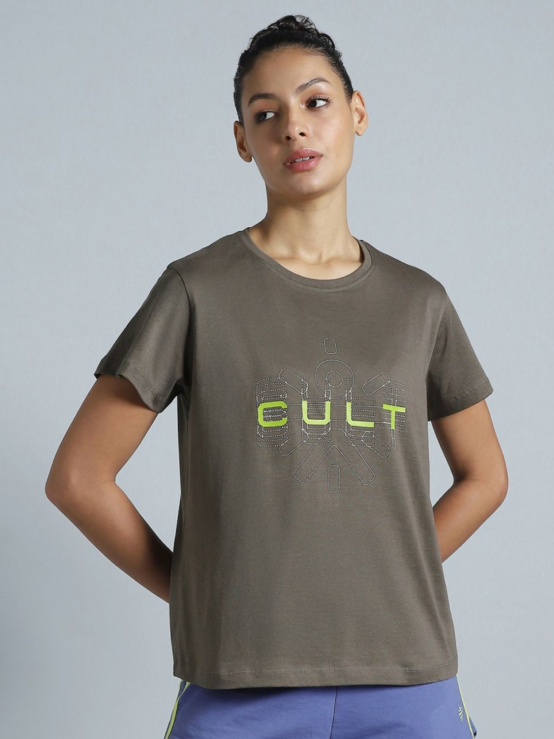 CULT Women Dark Grey Brand Carrier T-shirt