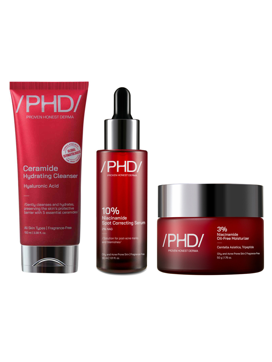 Proven Honest Derma Set of Hydrating Cleanser + Oil-Free Moisturizer + Niacinamide Serum