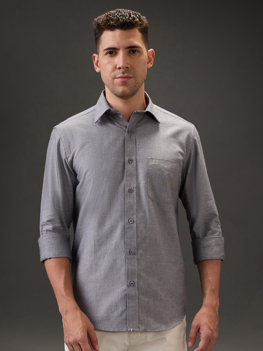 Kenneth Cole Spread Collar Pure Cotton Slim Fit Shirt