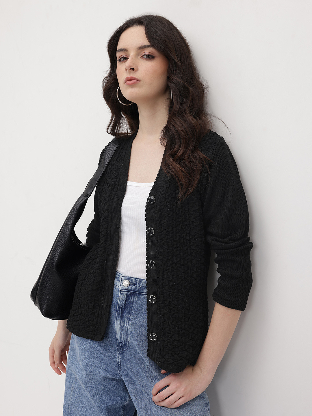 The Roadster Life Co Self Design Geometric Design Woollen Cardigan