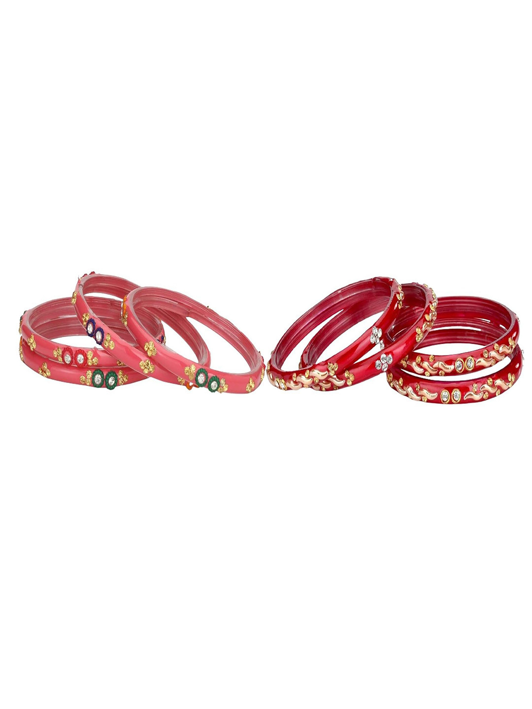 1ST TIME Women Orange & Red Pack Of 8 Handmade Traditional Glass Bangle Set