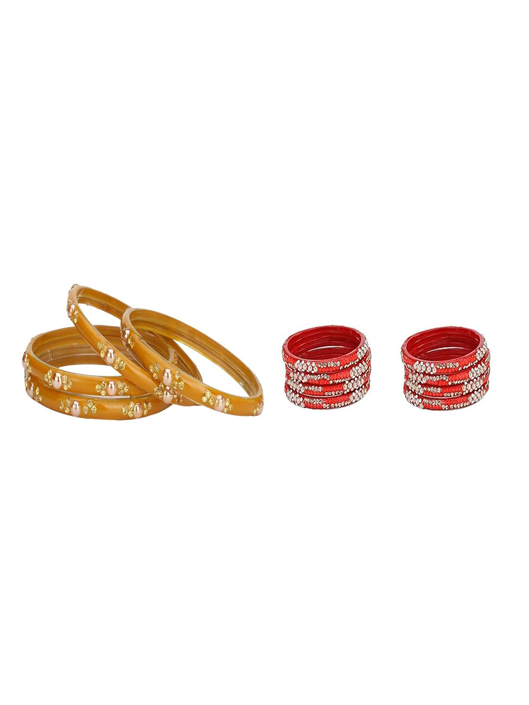 1ST TIME Set Of 12 Yellow And Red Glass Bangles