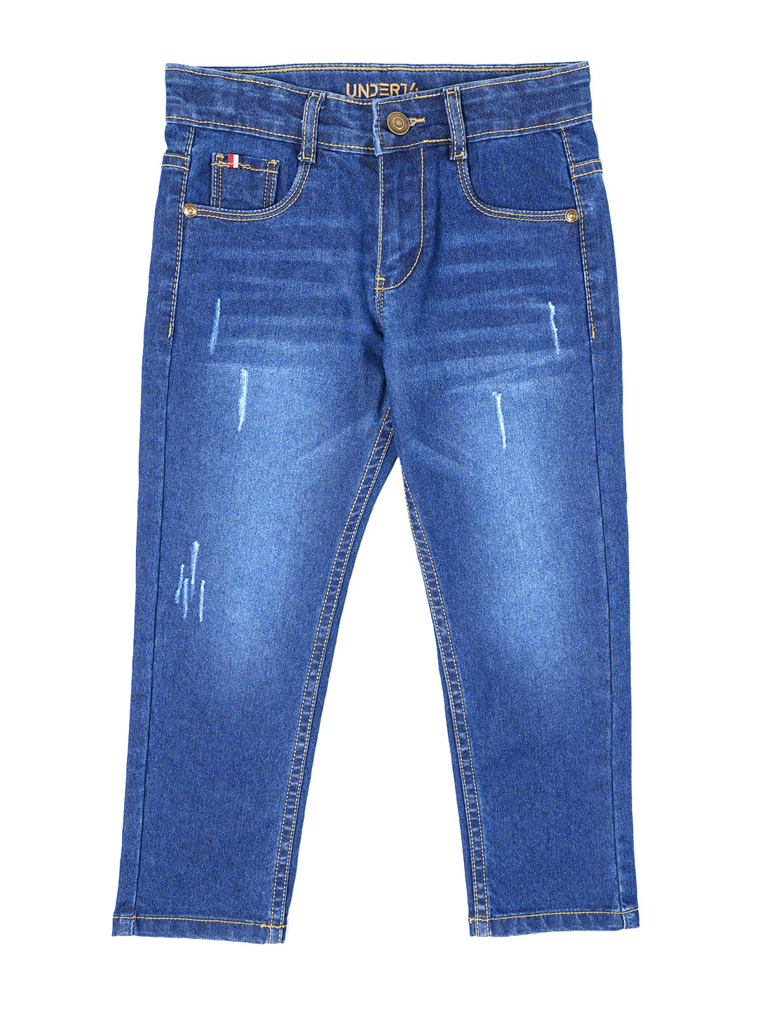 UNDER FOURTEEN ONLY Boys Slim Fit Mid-Rise Light Fade Cat Scratches Jeans