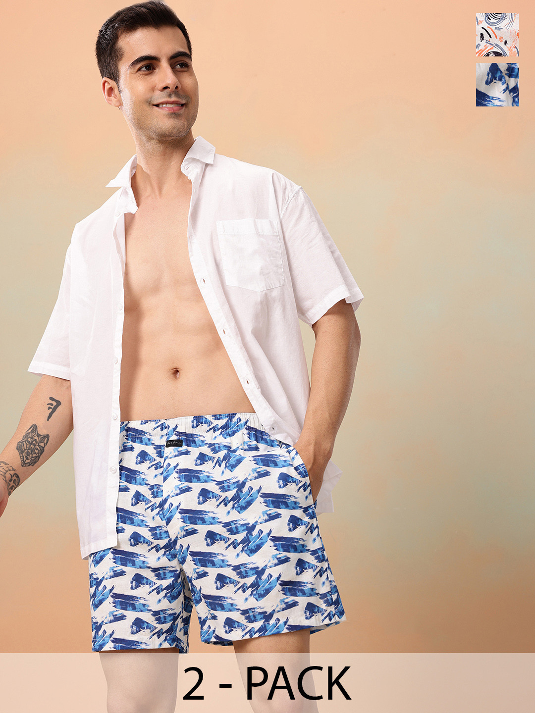 Mast & Harbour Men Pack of 2 Printed Pure Cotton Boxers MNH-KEN-MBOX- PRINT-02ABS