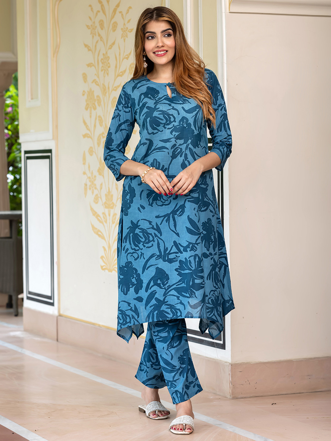 KALINI Printed Pure Cotton Tunic & Trousers Co-Ords