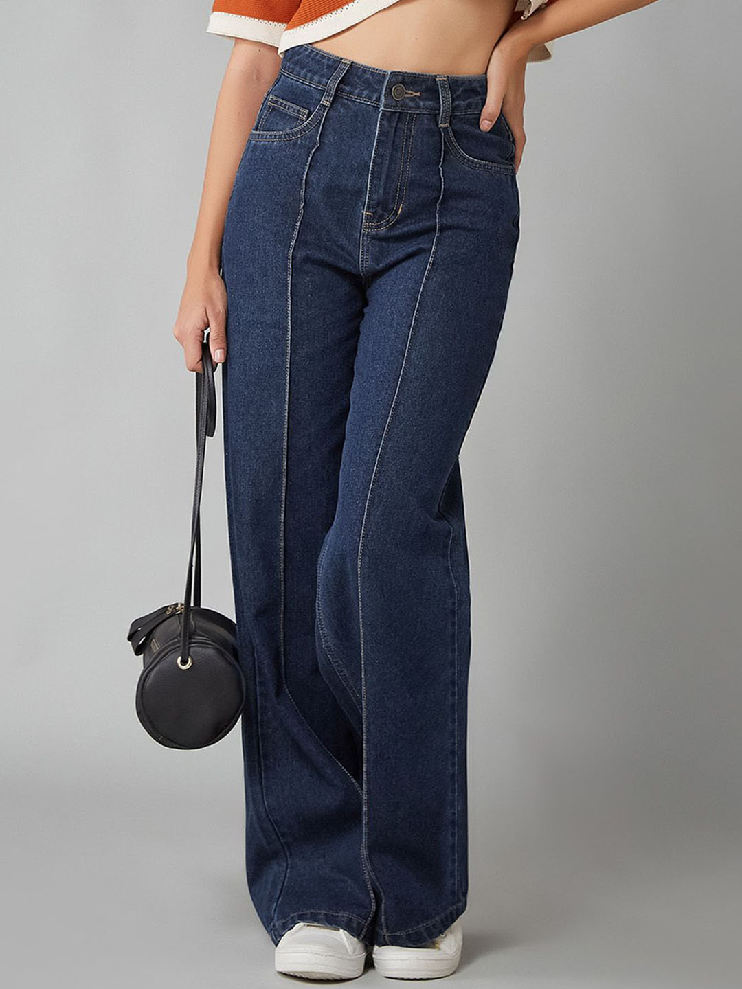 Women's Wide-Leg High-Rise Clean-Look Regular-Length Non-stretchable Denim Jeans