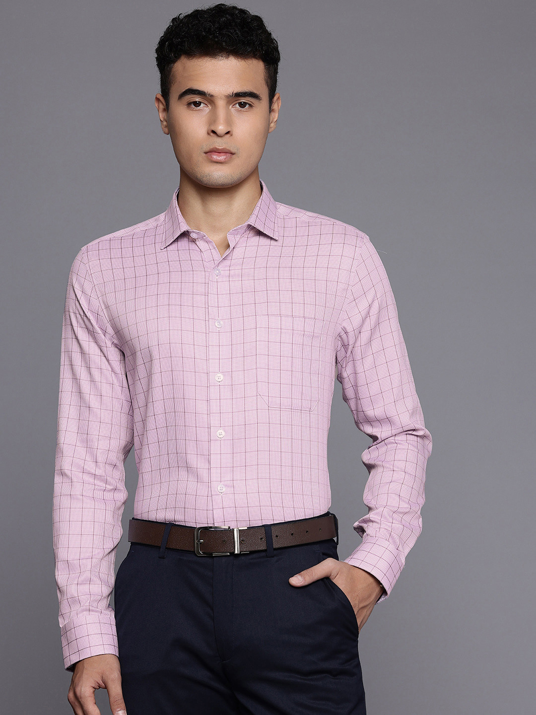 Louis Philippe Slim Fit Windowpane Checked Pure Cotton Formal Shirt