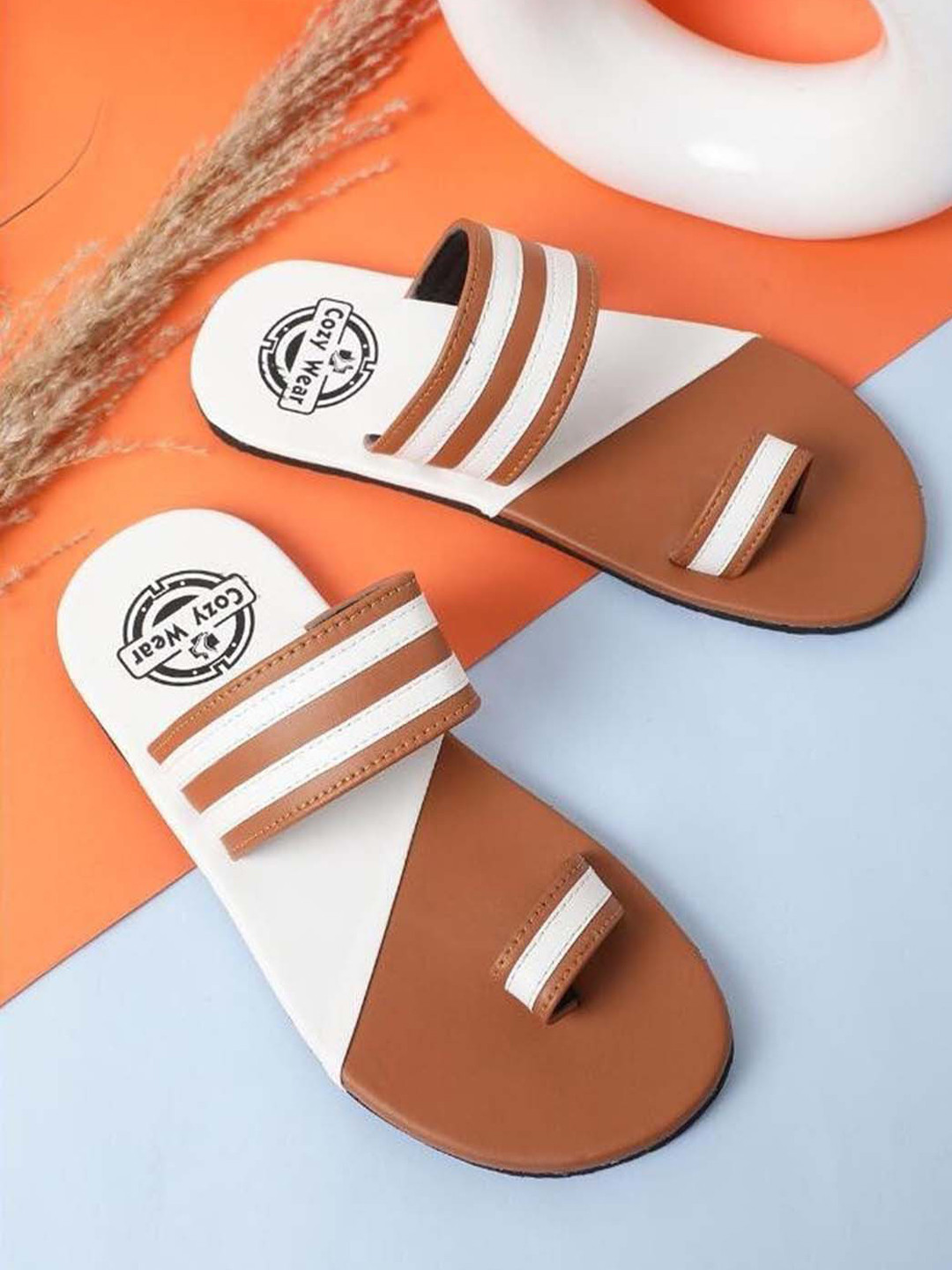 Cozy Wear Men Brown One Toe Casual Flip Flops