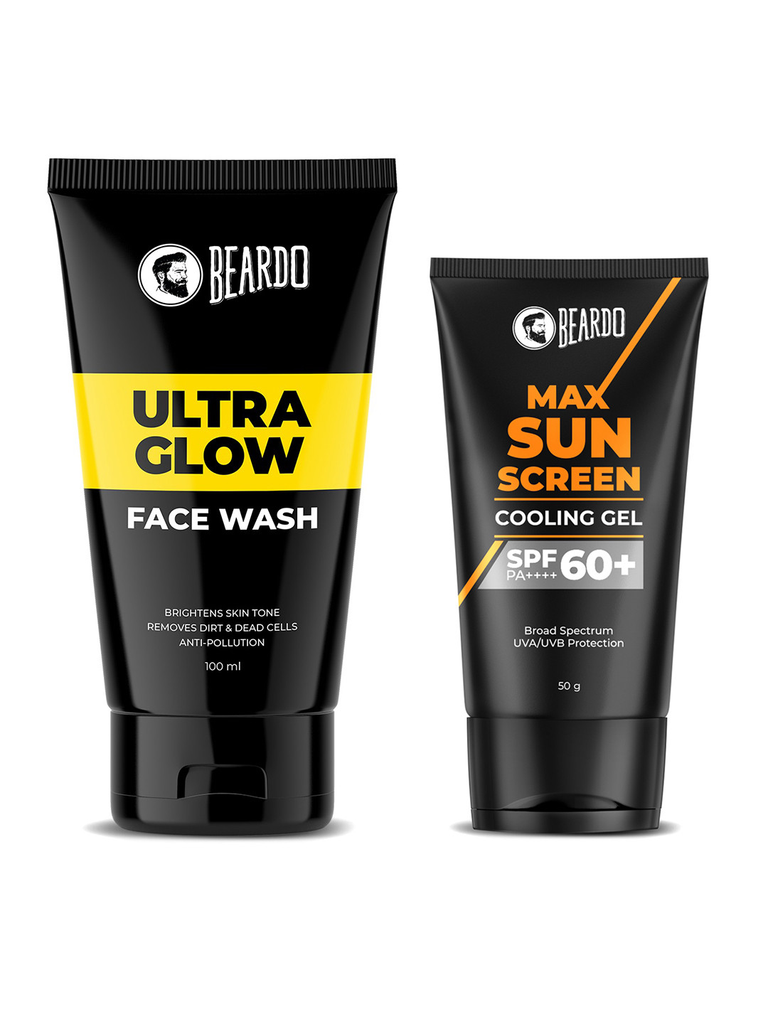 BEARDO Set of Ultraglow All-in-1 Face Wash 100ml & Max Sunscreen SPF60+ Cooling Gel 50g