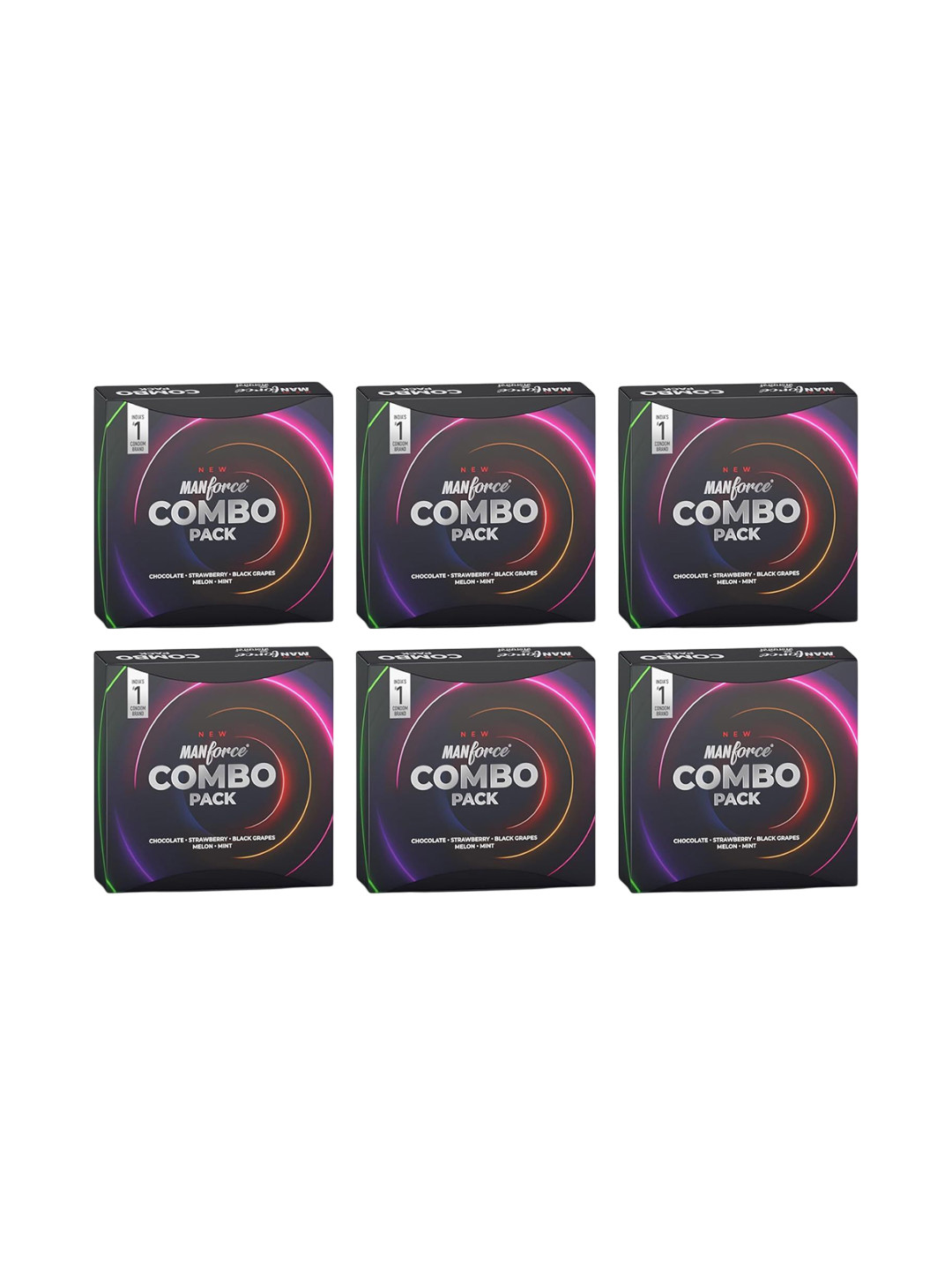 Manforce Set Of 6 Lubricated Condoms- Chocolate- Strawberry- Black Grapes- Melon & Mint