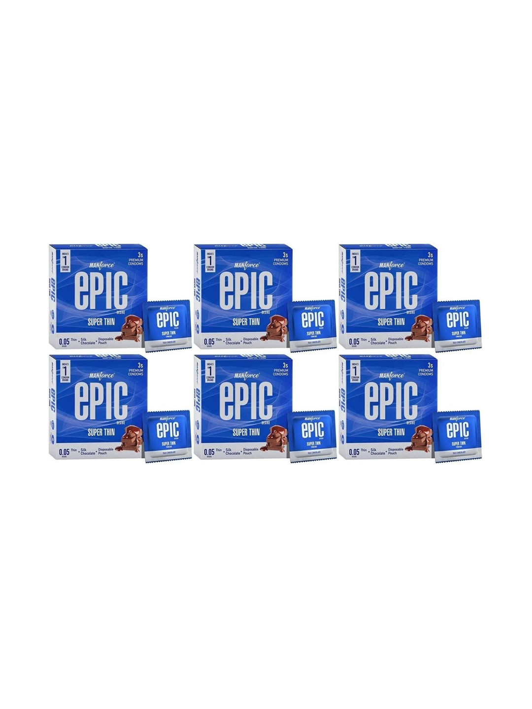 Manforce Set Of 6 Epic Desire Super Thin Premium Condoms- 3 Condom Each- Silk Chocolate