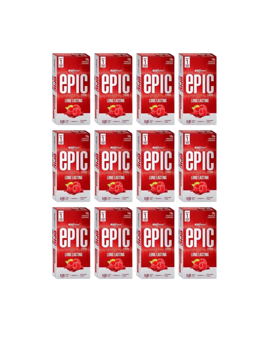 Manforce Set Of 12 Epic Pleasure Long Lasting Condoms- 10 Condoms Each- Raspberry