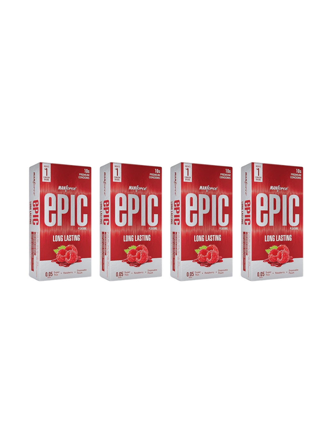 Manforce Set Of 4 Epic Pleasure Long Lasting Premium Condoms- 10 Condoms Each- Raspberry