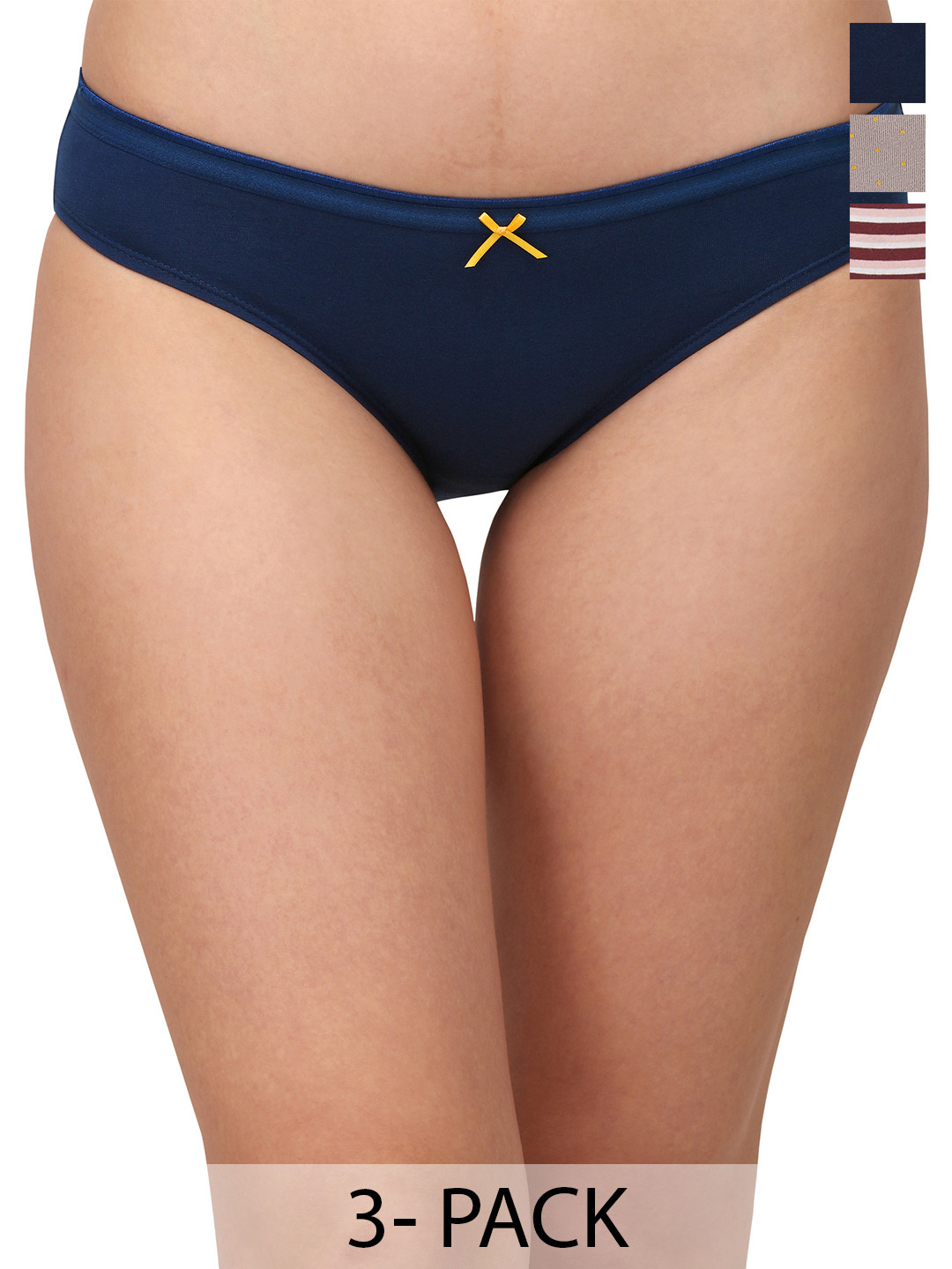 Soie Women Pack Of 3 Assorted Low Rise Medium Coverage Solid and Printed Brief Panty