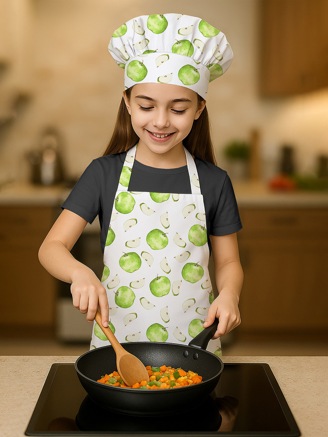OASIS Kids Apple Printed Cotton Apron With Chef-Cap