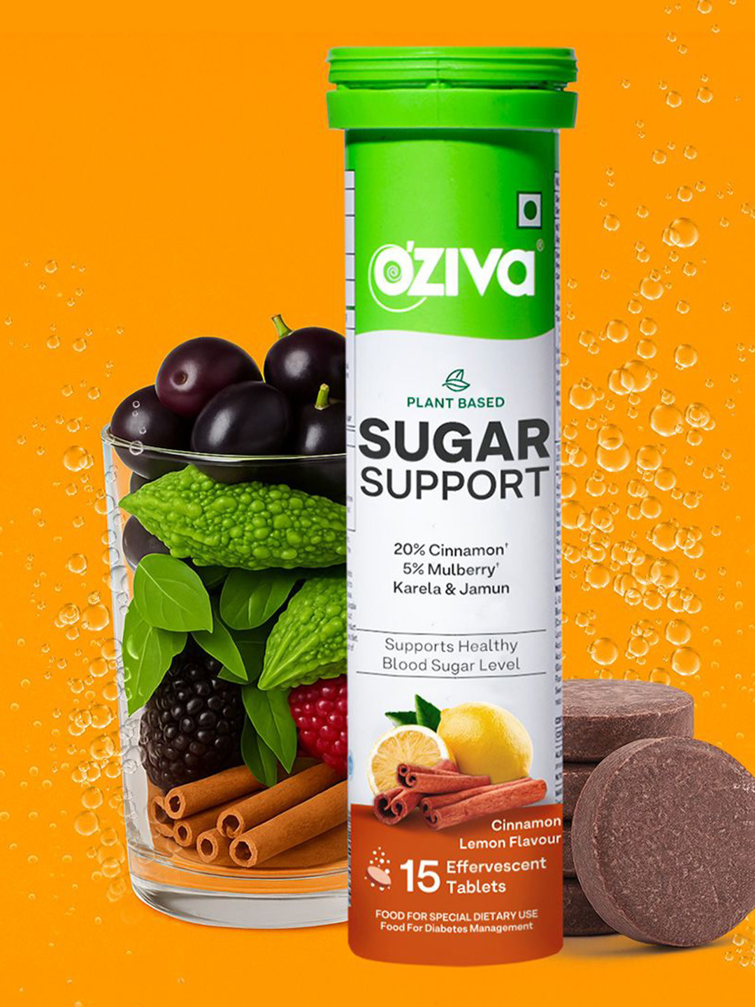 OZiva Blood Sugar Support For Diabetes & Sugar Control Tablets - 15 Tablets
