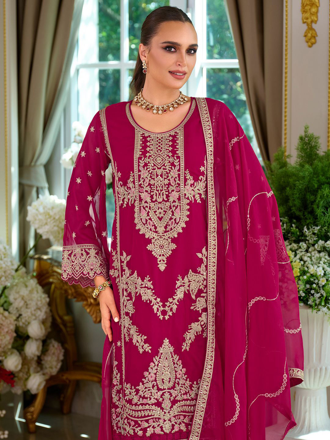 Indo Era Ethnic Motifs Embroidered Zari Kurta with Trousers & Dupatta