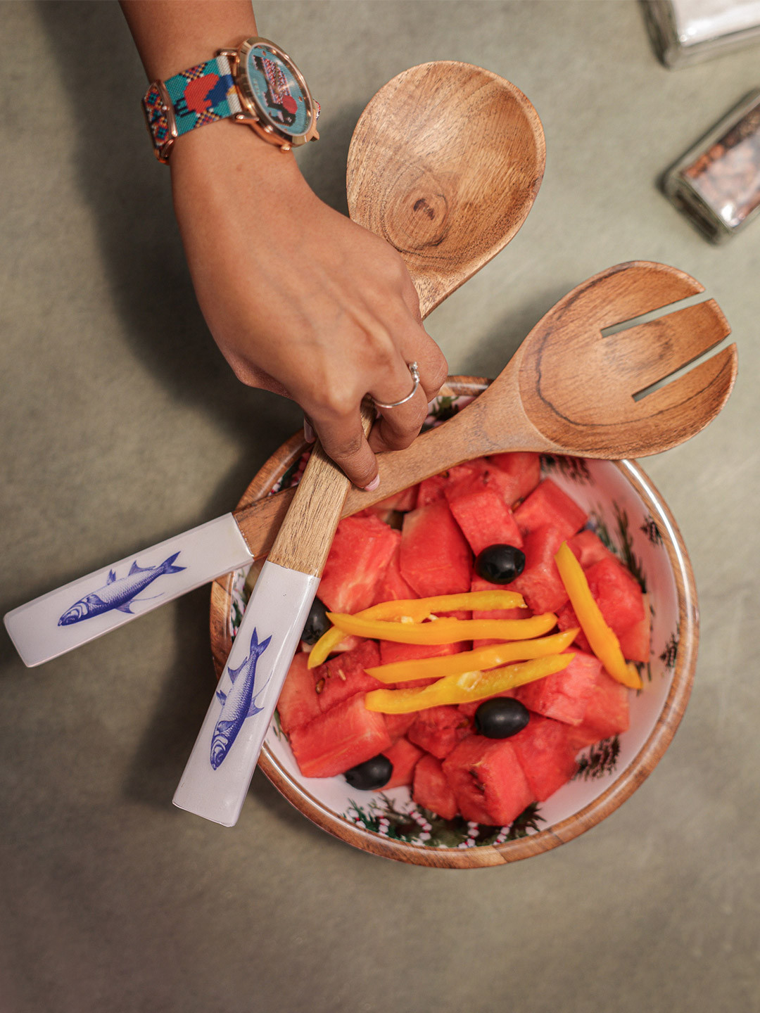 Ireka Homes 2 Pieces Spoons In Flatware Brown Wooden Serving Spoons