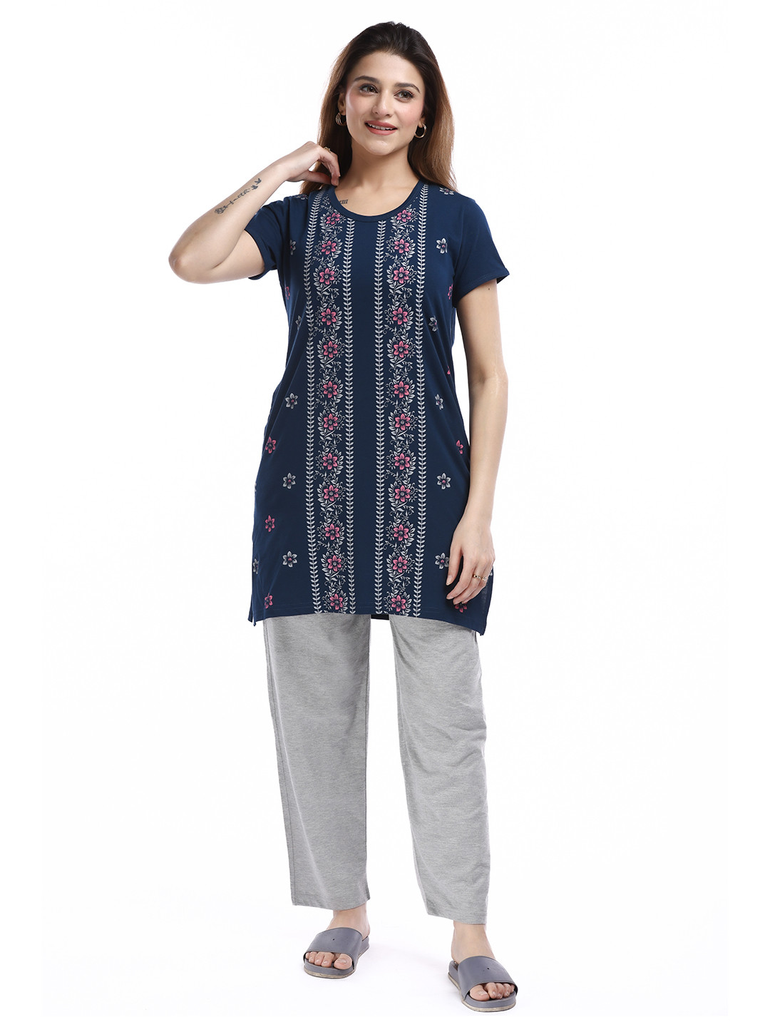 E-MAX Women Multi Cotton Blend Night suits