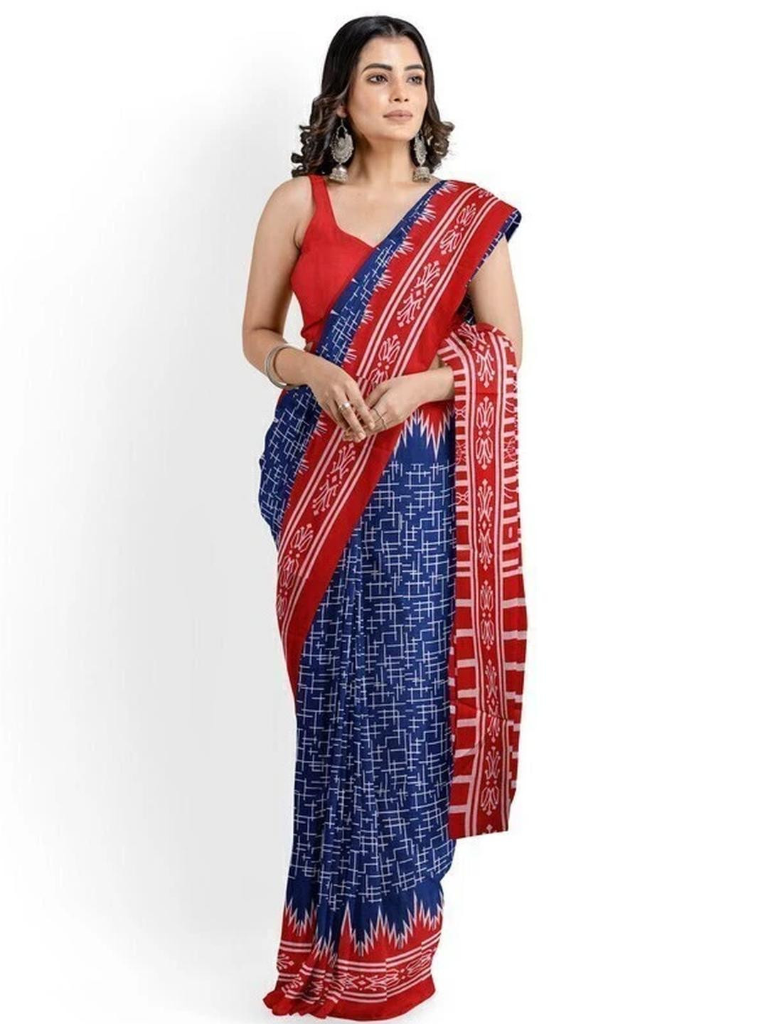 Pinkcity Trade World Blue Pure Cotton Printed Sarees