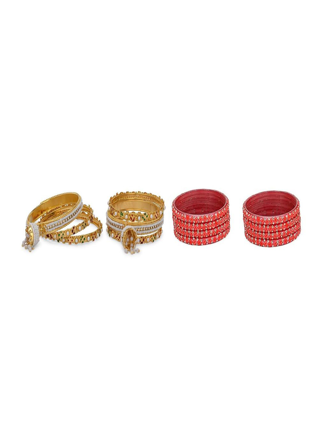 SOMIL Women Pink & Gold Pack Of 10 Handmade Traditional Glass Bangle Set