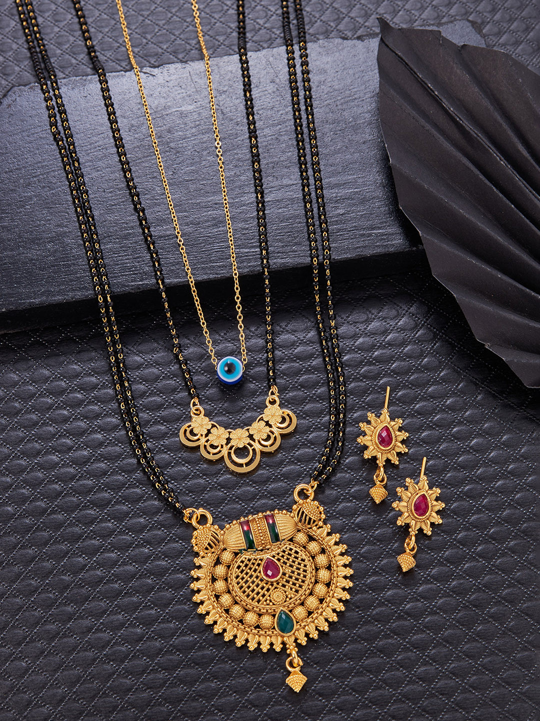 Anouk Women Pack Of 3 Gold-Plated Brass Necklace With A Pair Of Earrings