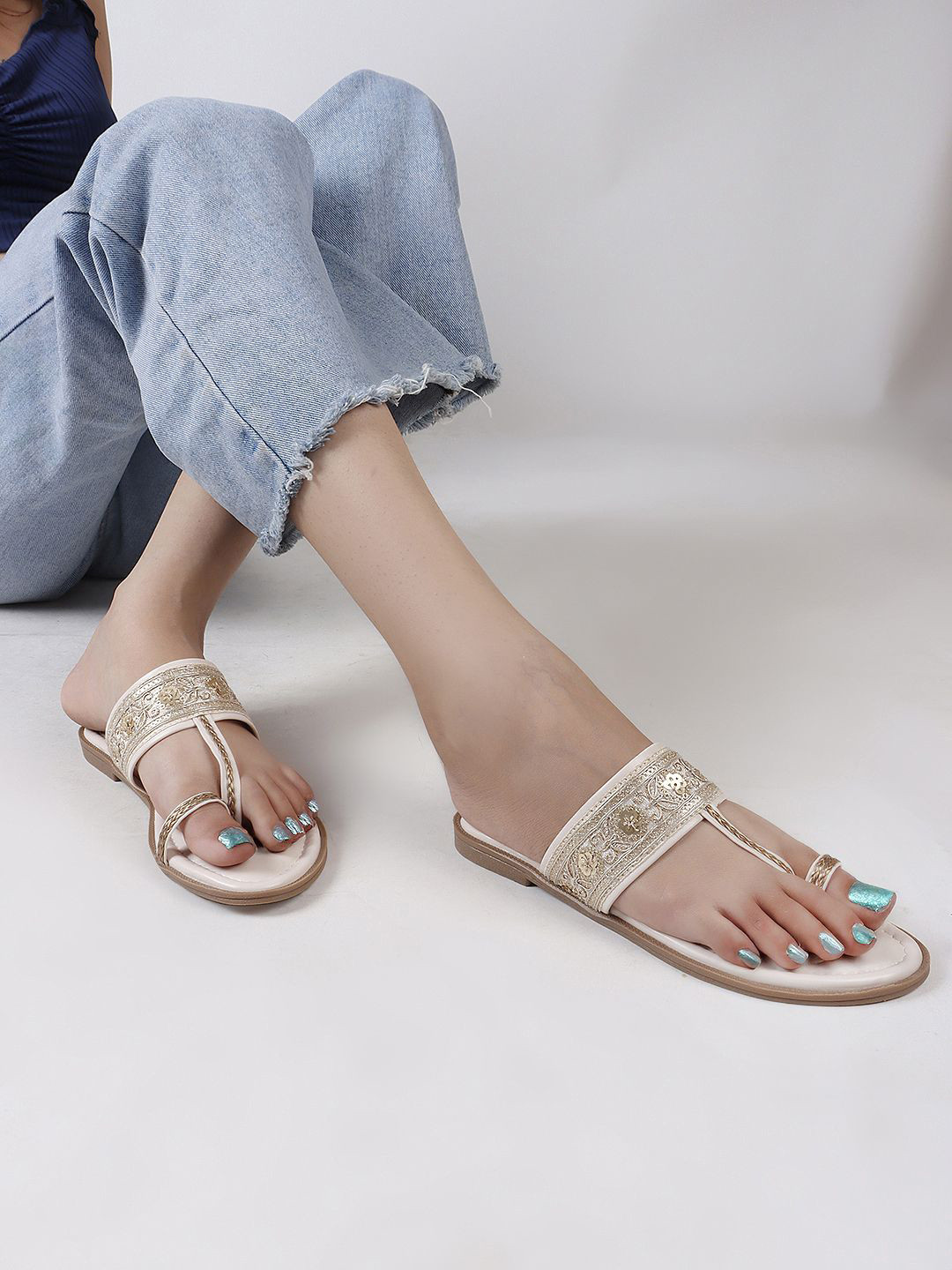 Mast & Harbour Women Party Slip-On One Toe Flats