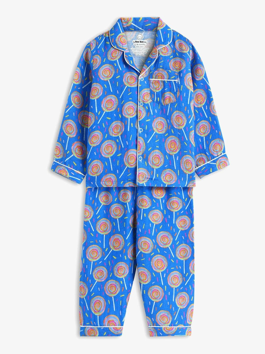 The Boo Boo Club Kids Graphic Printed Lapel Collar Shirt With Pyjamas