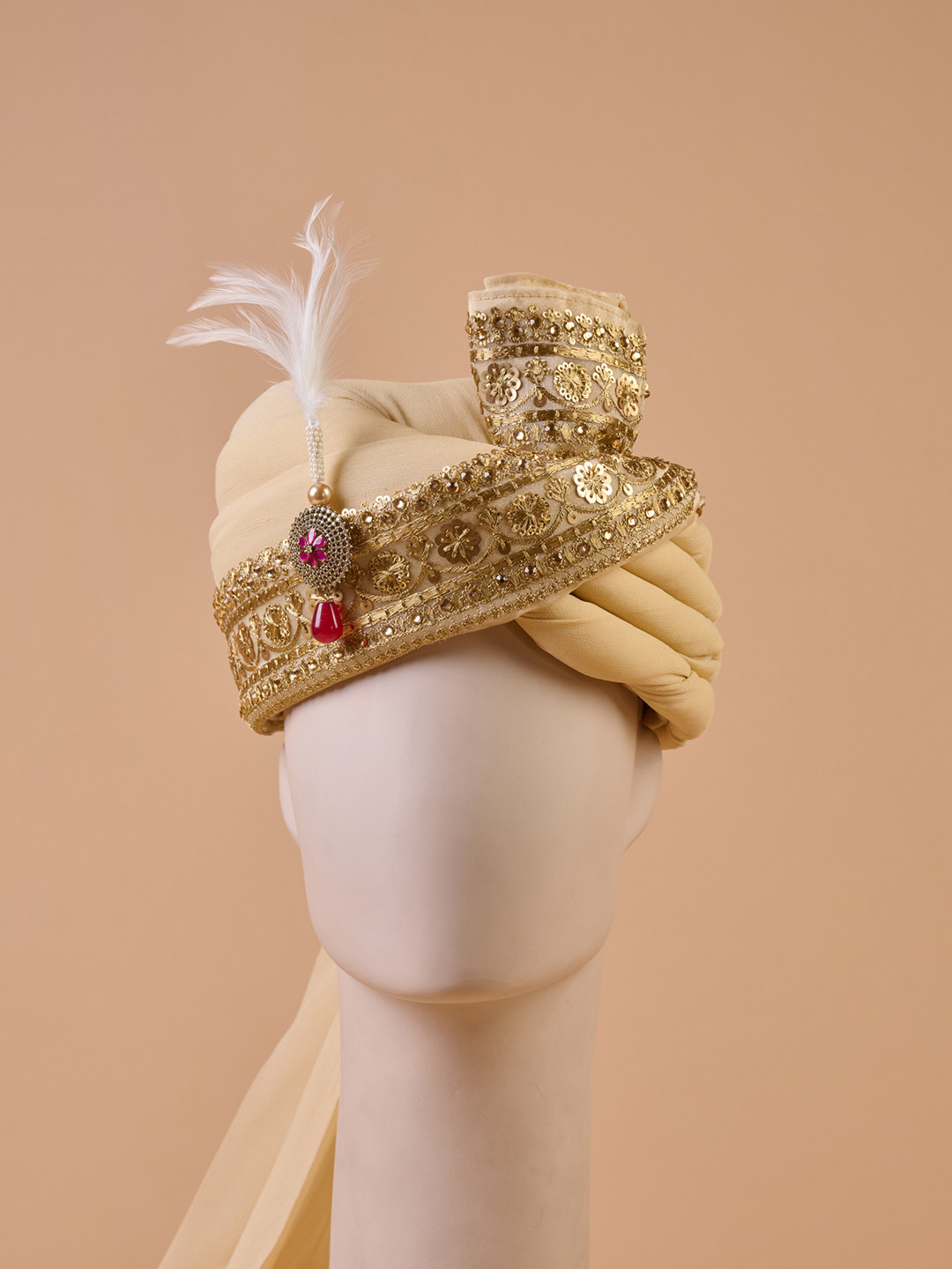 Tasva Men Embroidered Border Cotton Safa