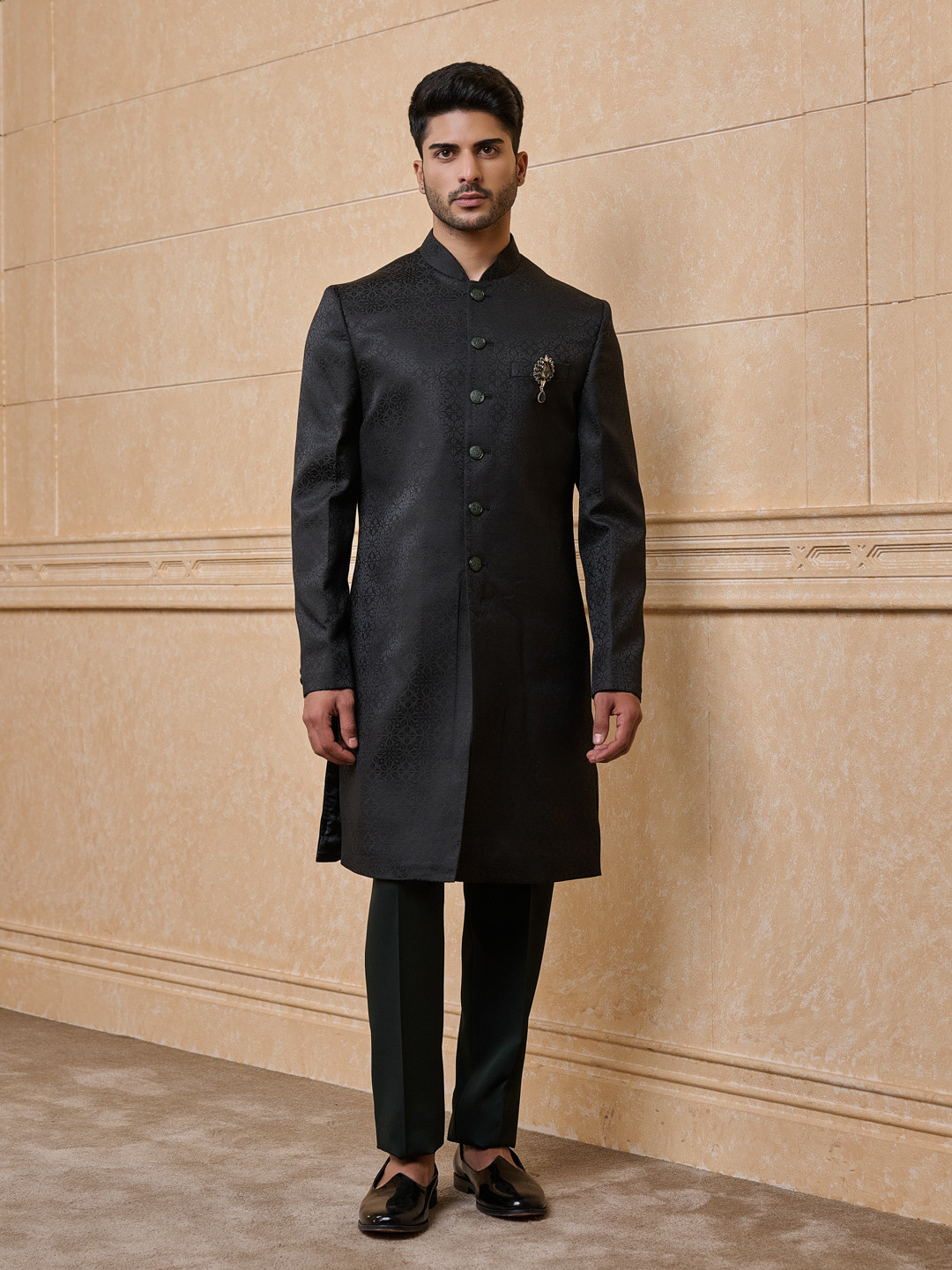 Tasva Woven Design Classic Indo Western Sherwani Set