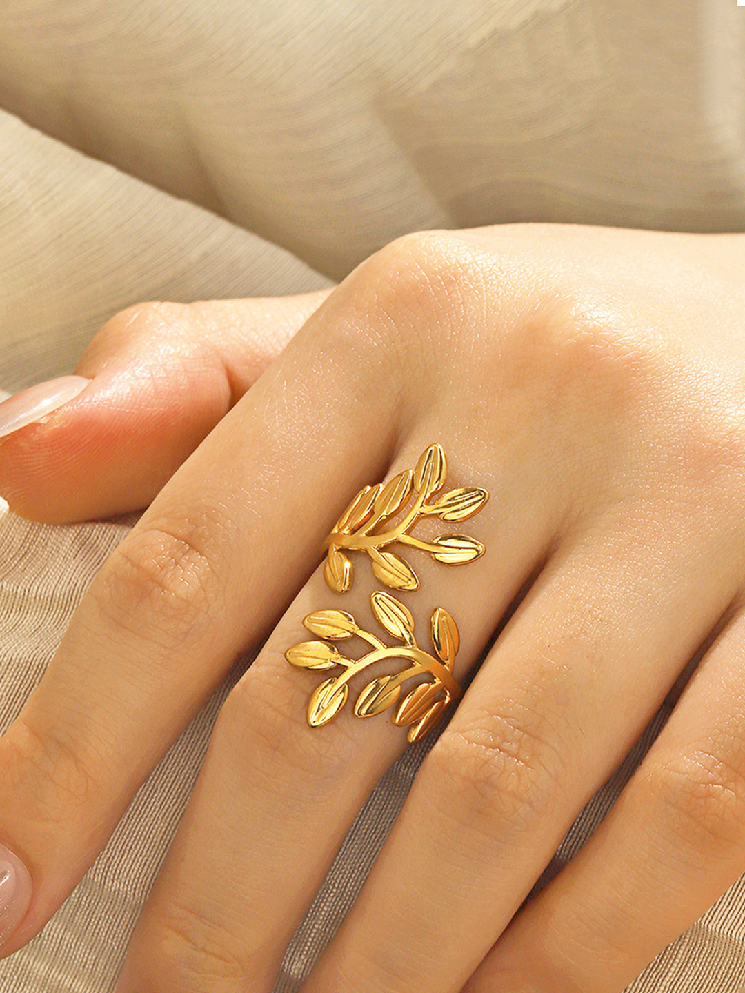 Jewels Galaxy Stainless Steel Gold-Plated Anti Tarnish Adjustable Finger Ring