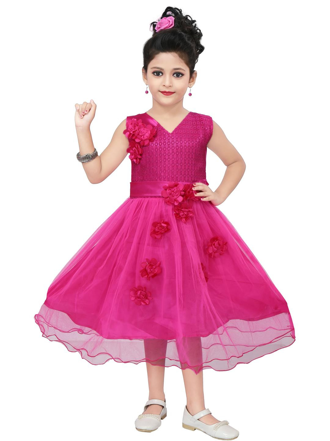 CHANDRIKA Girl Pink Fit and Flare Dress