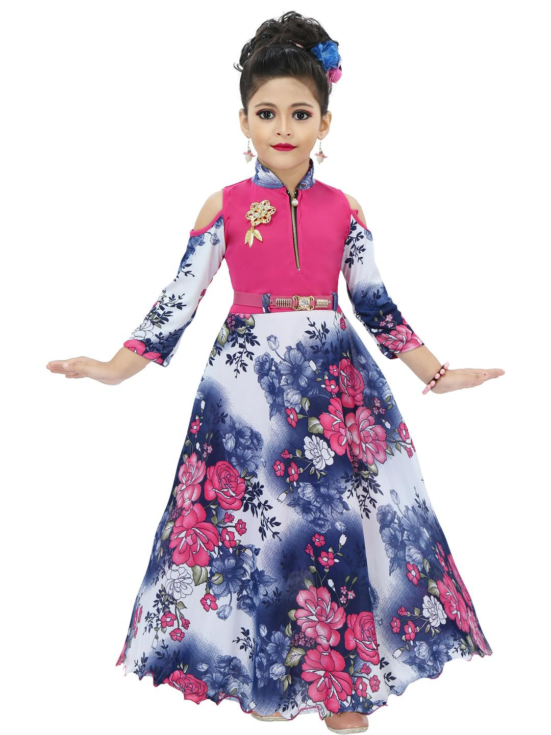 CHANDRIKA Girls Printed Full Length Casual Dress