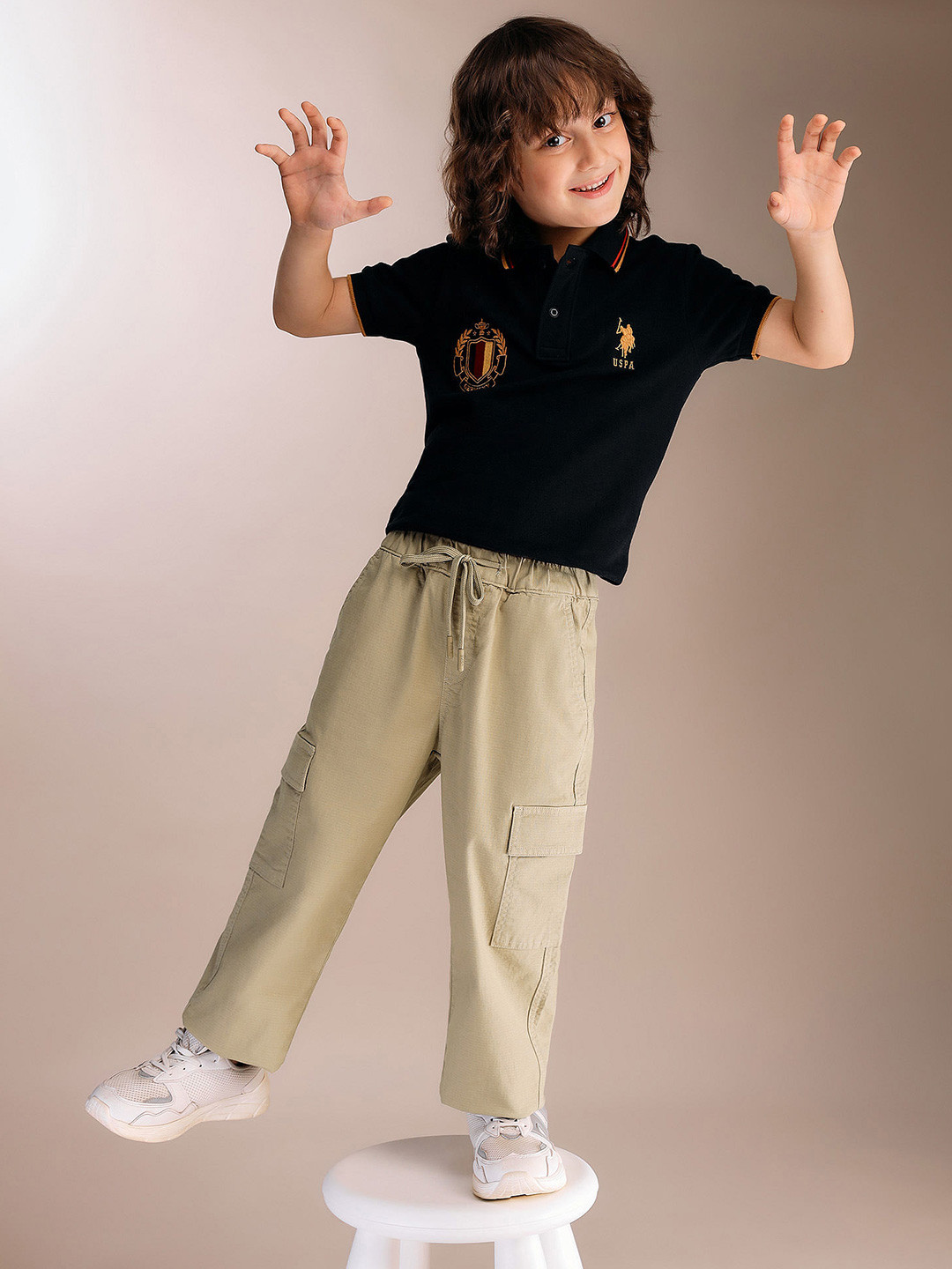 U.S. Polo Assn. Kids Boys Relaxed Fit Mid-Rise Cargos Trouser