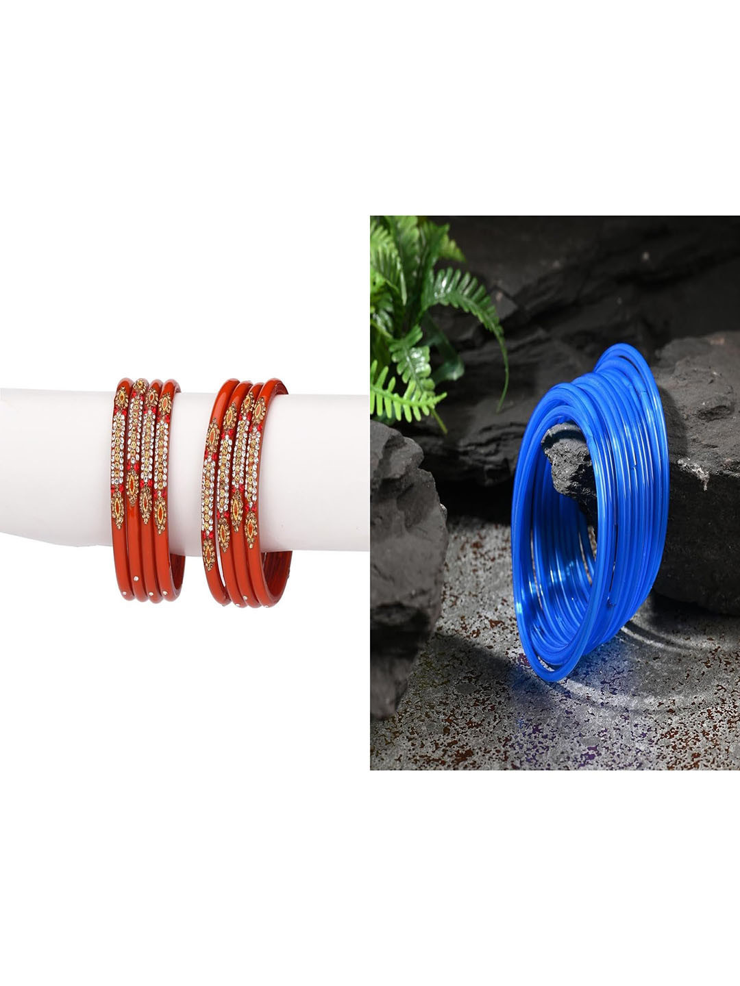 SOMIL Combo of 2 Red & Blue Colored Ethnic Handcrafted Traditional Bangles
