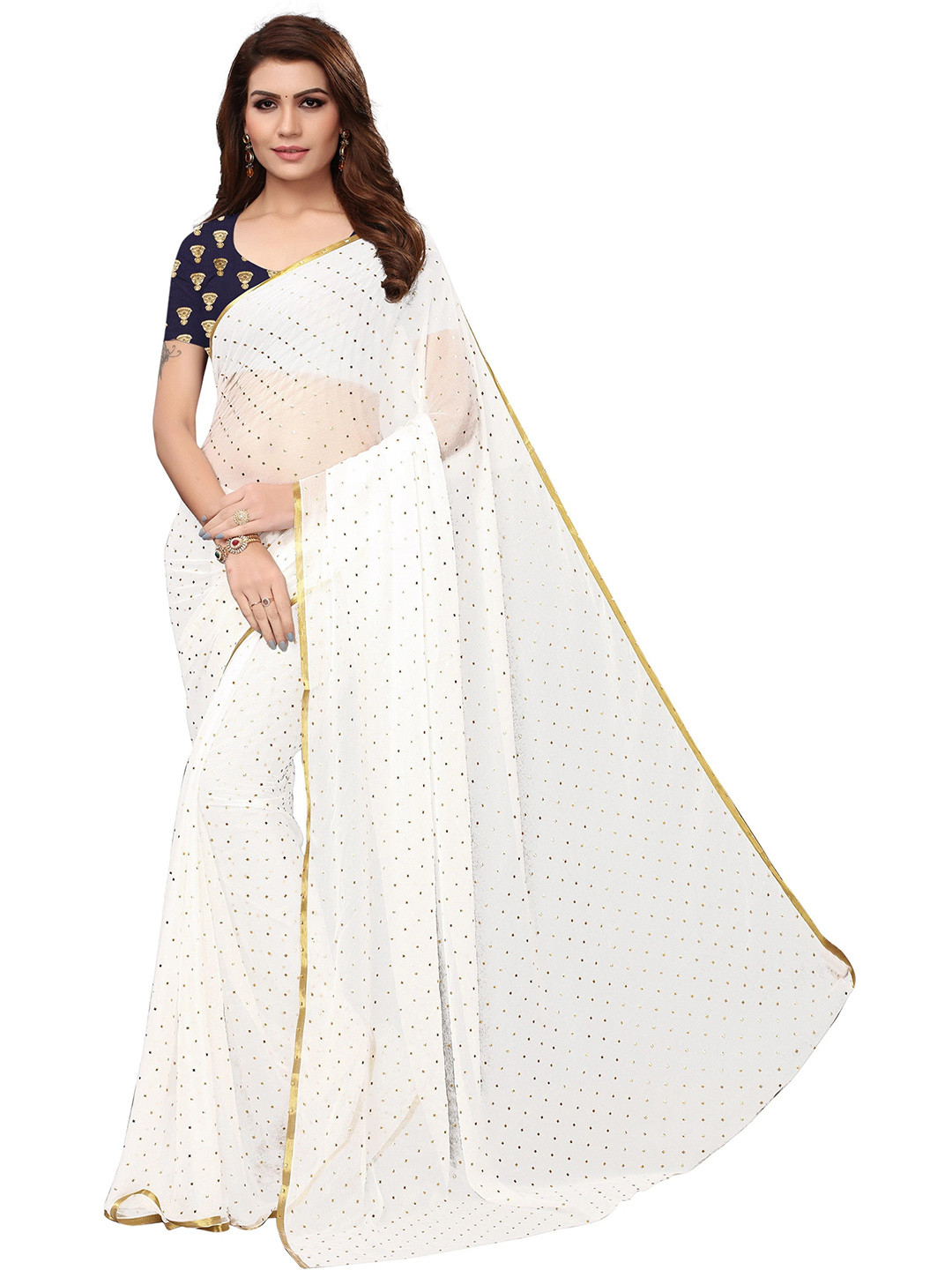 REDFISH Solid/Plain Bollywood Chiffon Saree